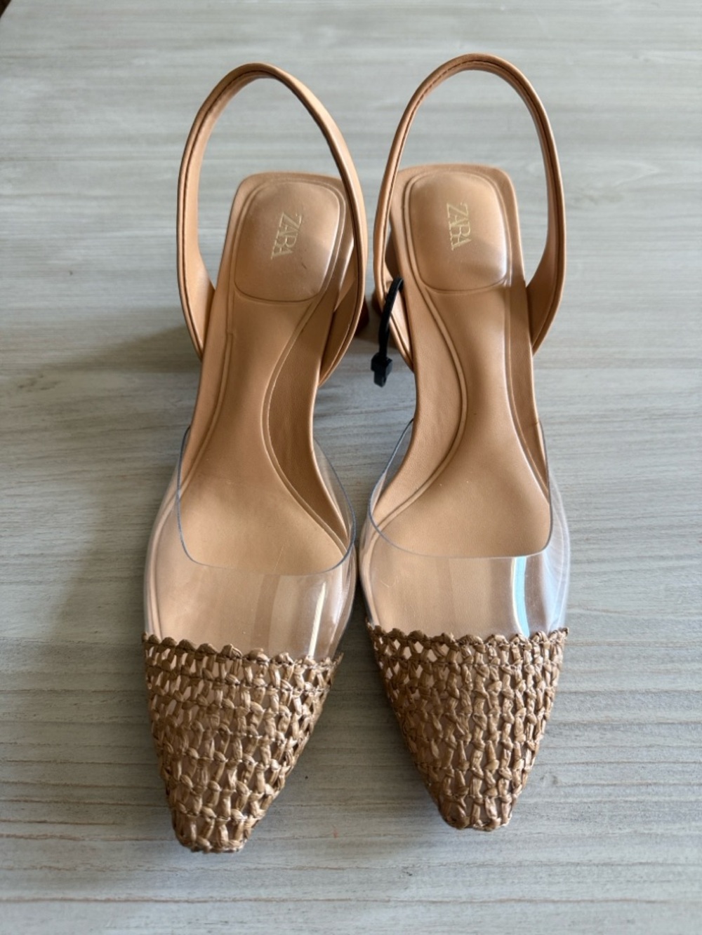Zara Woven Pointed Toe Slingback Heels in Tan - Picture 3 of 3